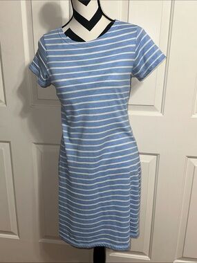 Sail to Sable Light Blue & White Striped Short Sleeve Dress
